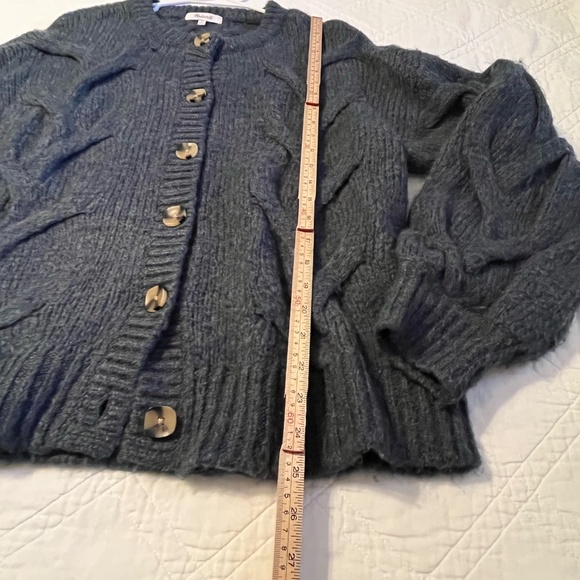 Madewell Ashmont Cable Knit Cardigan Sweater Cozy Large Wool Blend Mineral Blue - Picture 7 of 11